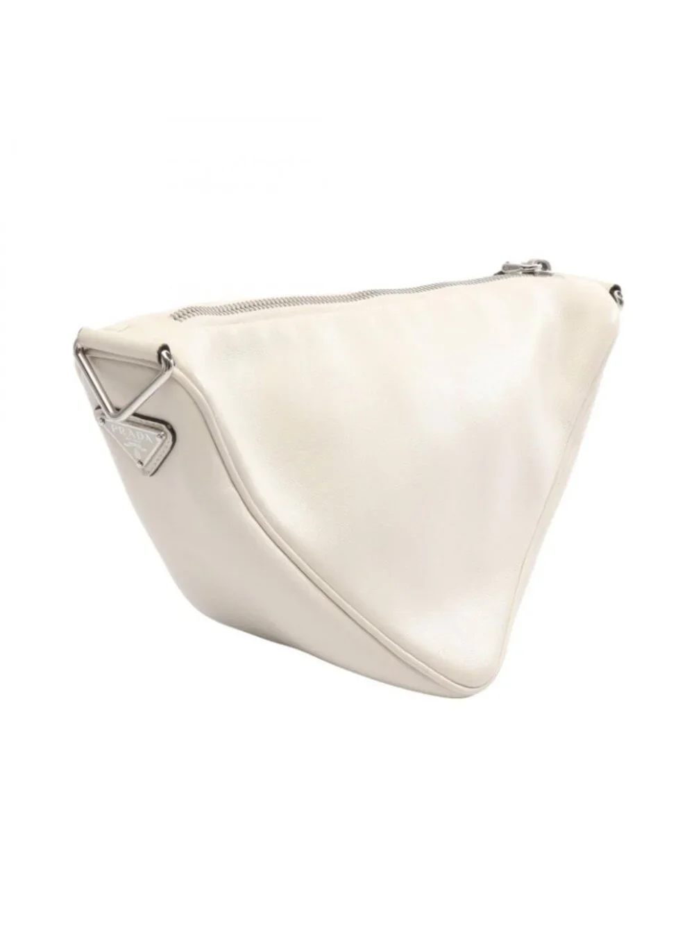 Prada Shoulder Bag Triangle White Black Leather